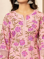 Thumbnail for Yufta Pink Cotton Straight Pakistani Style Kurta Set - Distacart
