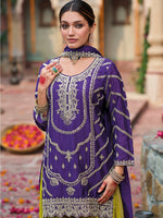 Thumbnail for Evanik Purple and Parrot Green Chinon Silk with Embroidered and Sequence work Palazzo Suit