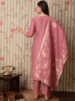 Thumbnail for Ode by House of Pataudi Floral Yoke Design Regular Mirror Work Kurta & Trousers & Dupatta - Distacart