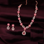 Thumbnail for Tehzeeb Creations Elegant Rose Gold Polished American Diamond (Ad) Studded Necklace And Earring Set For Women - Distacart