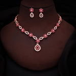Thumbnail for Tehzeeb Creations Elegant Rose Gold Polished American Diamond (Ad) Studded Necklace And Earring Set For Women - Distacart