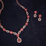 Thumbnail for Tehzeeb Creations Elegant Rose Gold Polished American Diamond (Ad) Studded Necklace And Earring Set For Women - Distacart