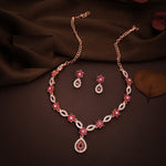 Thumbnail for Tehzeeb Creations Elegant Rose Gold Polished American Diamond (Ad) Studded Necklace And Earring Set For Women - Distacart