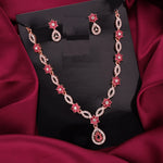 Thumbnail for Tehzeeb Creations Elegant Rose Gold Polished American Diamond (Ad) Studded Necklace And Earring Set For Women - Distacart