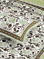 Thumbnail for Green White Floral Printed Cotton 200TC King Bedsheet With 2 Zipper Pillow Covers - King Size by House of Ree - Distacart