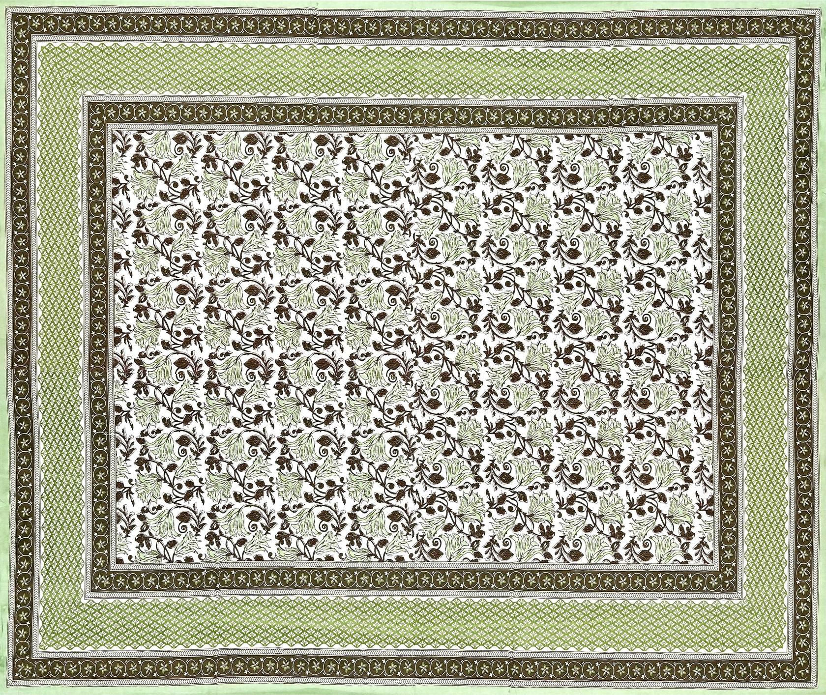 Green White Floral Printed Cotton 200TC King Bedsheet With 2 Zipper Pillow Covers - King Size by House of Ree - Distacart