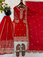 Thumbnail for Teeya Creation Red Color Fendy Silk Embroidery Work Wedding Wear Salwar Suit - Distacart