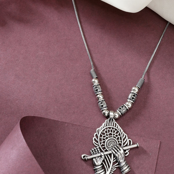 NVR Women's Silver-Toned German Silver Oxidised Pendant with Chain - Distacart