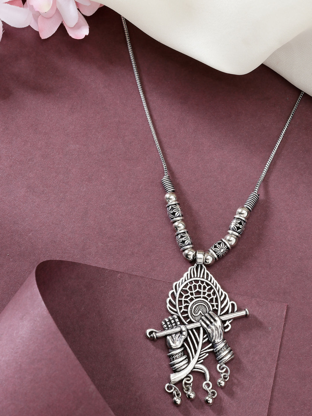 NVR Women's Silver-Toned German Silver Oxidised Pendant with Chain - Distacart