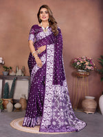 Thumbnail for Anaita Dark Purple Handmade Bandhej Viscose Silk Saree With Blouse - Distacart