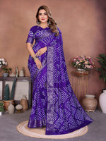 Thumbnail for Anaita Blue Handmade Bandhej Viscose Silk Saree With Blouse - Distacart