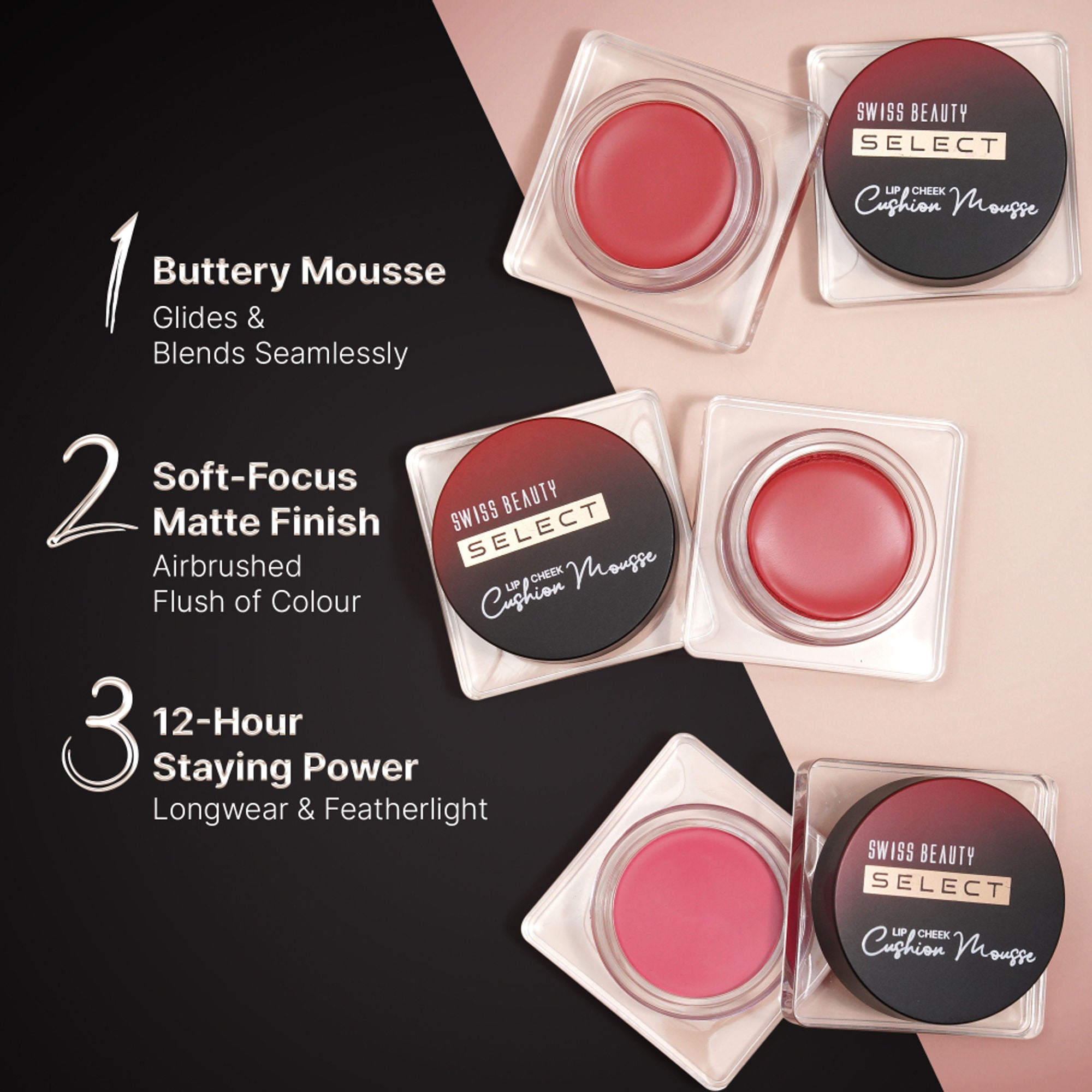 Swiss Beauty Select Lip And Cheek Cushion Mousse With Vitamin E - 2 Vogue Rose - Distacart