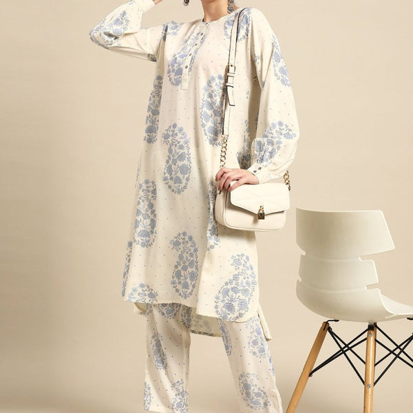 Anouk Women Paisley Printed Pleated High-Low Kurta with Trousers - Distacart