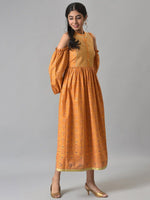 Thumbnail for AURELIA Yellow Ethnic Motifs A-Line Midi Dress