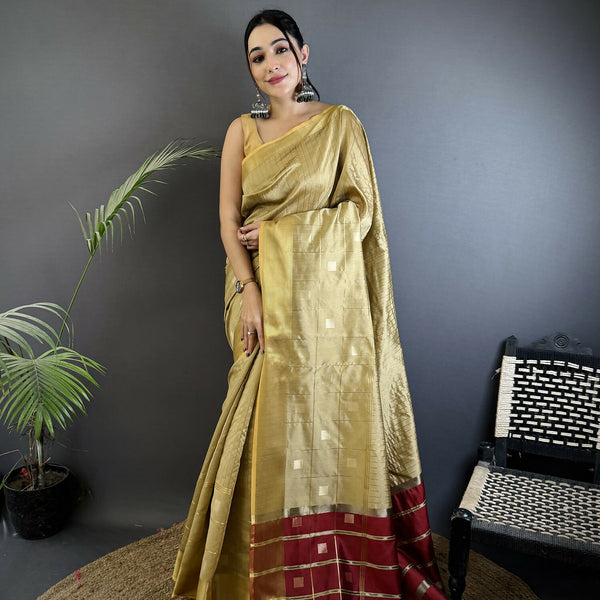 Joban Fashion Ivory Bhagalpuri Cotton Silk Stripes/Box Saree