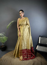 Thumbnail for Joban Fashion Ivory Bhagalpuri Cotton Silk Stripes/Box Saree