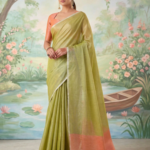 Shree Shyam Fashion Green Tissue Silk Saree - Distacart