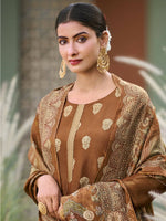 Thumbnail for Aastha Fashion Women's Brown Pure Silk Elegant Jacquard Woven Kurta with Trouser & Dupatta - Distacart