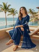 Thumbnail for Anaita Navy Crepe Stitched Suit With Sequence Embroidery Work - Distacart