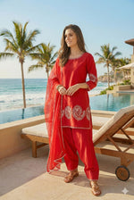 Thumbnail for Anaita Red Crepe Stitched Suit With Sequence Embroidery Work - Distacart