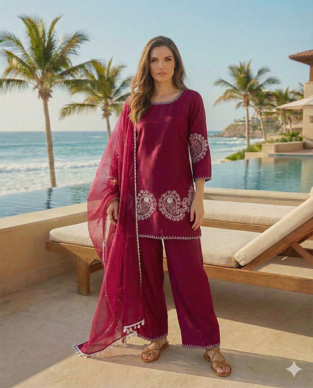 Anaita Maroon Crepe Stitched Suit With Sequence Embroidery Work - Distacart