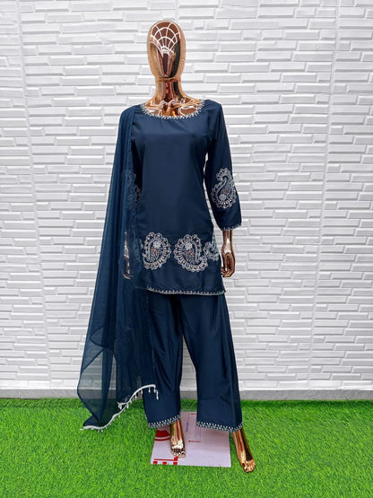 Anaita Navy-Blue Crape Readymade Salwar Suit With Embroidery Work - Dista