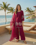 Thumbnail for Anaita Maroon Crepe Stitched Suit With Sequence Embroidery Work - Distacart
