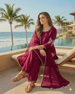 Thumbnail for Anaita Maroon Crepe Stitched Suit With Sequence Embroidery Work - Distacart