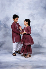 Thumbnail for Ahalyaa Boys Maroon Pure Cotton Digital Print Kids Kurta Churidar Set - Distacart