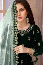 Thumbnail for Anaita Green Embroidered Velvet Patiala Suit - Distacart