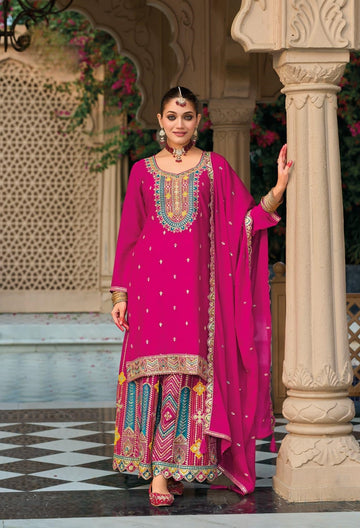 Anaita Dark Pink Premium Embroidered Chinon Readymade Salwar Suit - Distacart