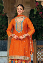 Thumbnail for Anaita Orange Premium Embroidered Chinon Readymade Salwar Suit - Distacart