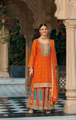 Thumbnail for Anaita Orange Premium Embroidered Chinon Readymade Salwar Suit - Distacart