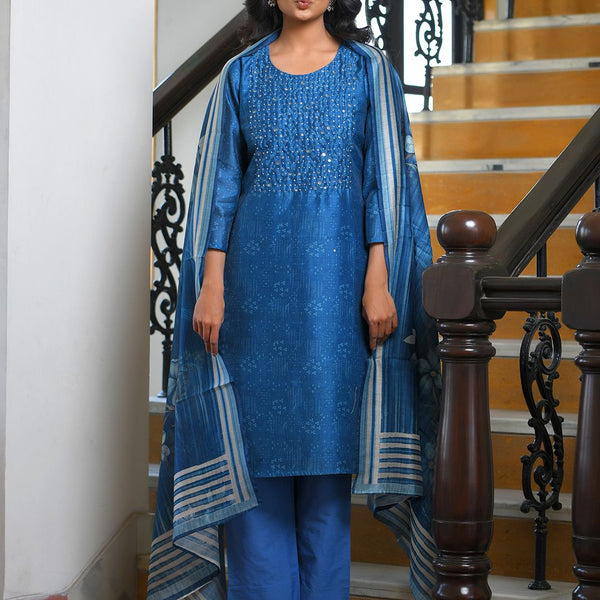 Vaasva Women's Indigo Muslin Digital Printed Suit Set - Distacart