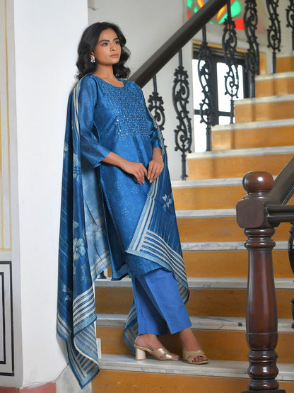 Vaasva Women's Indigo Muslin Digital Printed Suit Set - Distacart