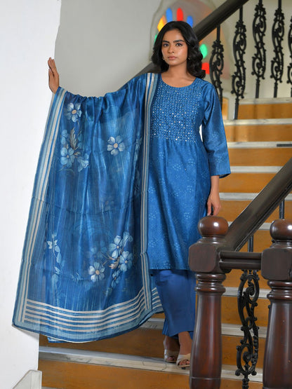 Vaasva Women's Indigo Muslin Digital Printed Suit Set - Distacart