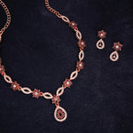 Thumbnail for Tehzeeb Creations Elegant Rose Gold Polished American Diamond (Ad) Studded Necklace And Earring Set For Women - Distacart