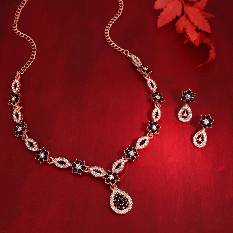 Tehzeeb Creations Elegant Maroon Polished American Diamond (Ad) Studded Necklace And Earring Set For Women - Distacart