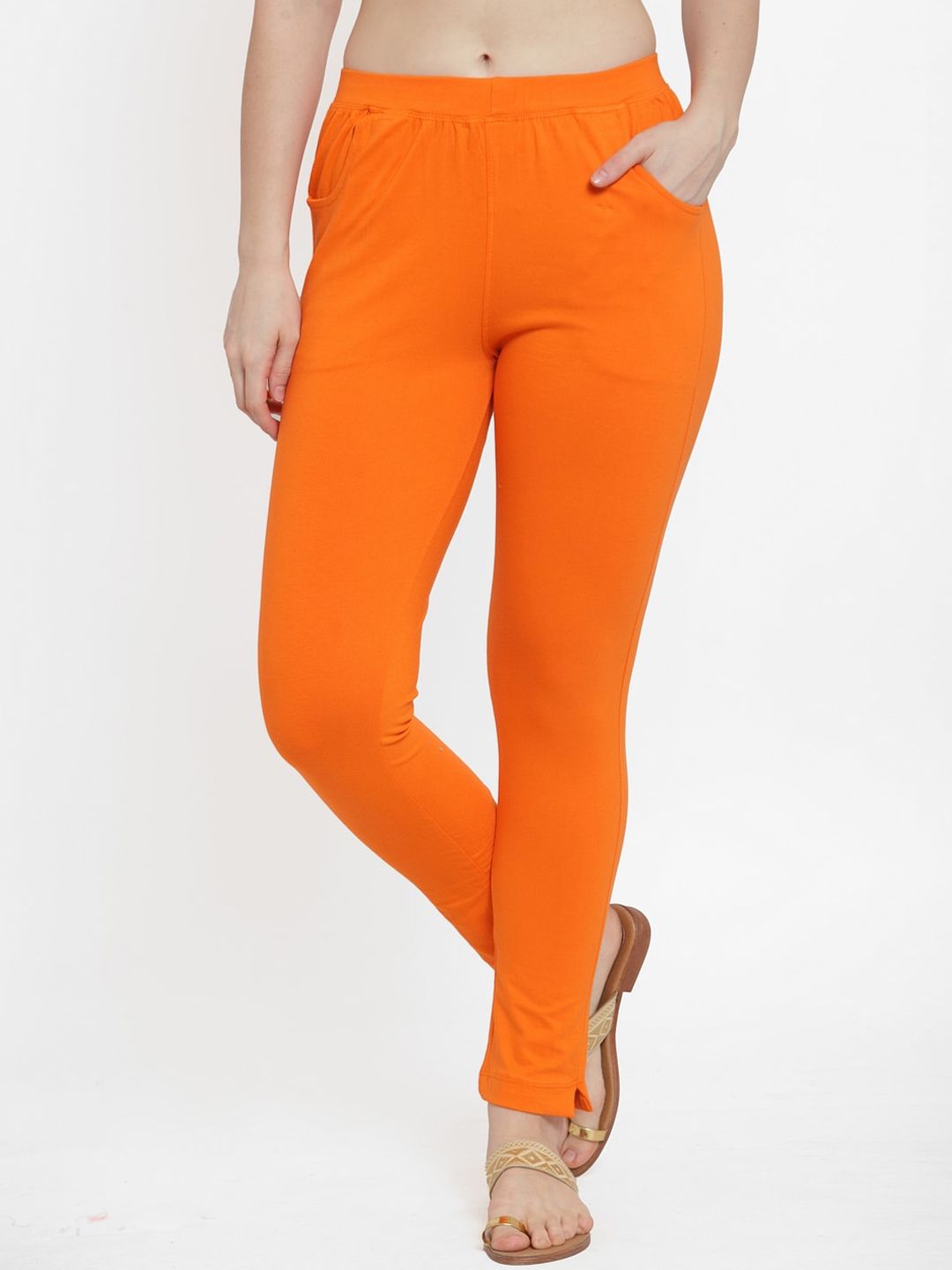 TAG 7 Women Pack Of 2 Orange & Black Solid Straight-Fit Ankle-Length Leggings - Distacart