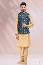Thumbnail for Raivat Ethnic Art Banarasi Silk Printed Work 3 Pics Jacket Set In Blue Colour - Distacart
