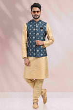 Thumbnail for Raivat Ethnic Art Banarasi Silk Printed Work 3 Pics Jacket Set In Blue Colour - Distacart