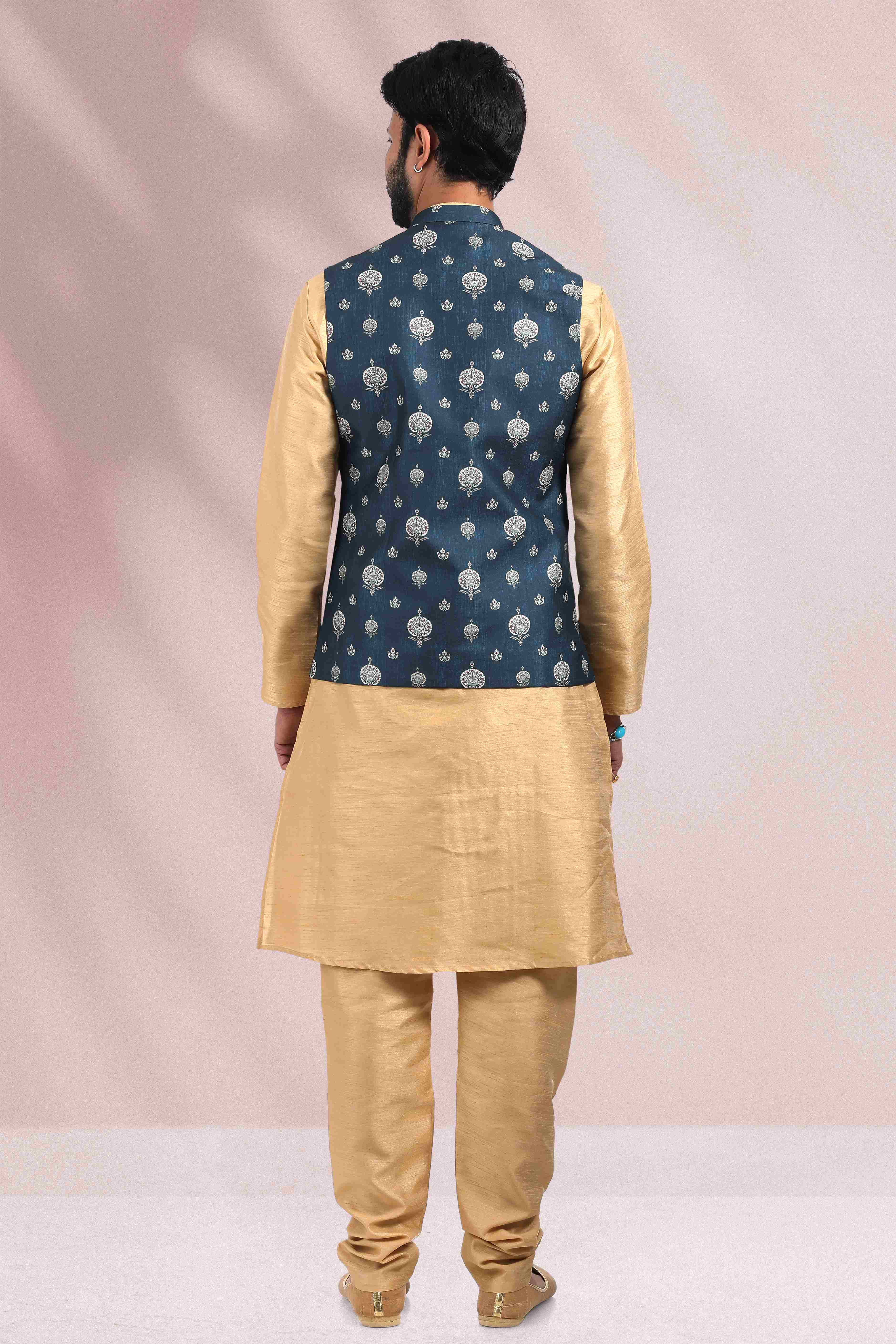 Raivat Ethnic Art Banarasi Silk Printed Work 3 Pics Jacket Set In Blue Colour - Distacart