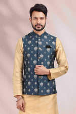 Thumbnail for Raivat Ethnic Art Banarasi Silk Printed Work 3 Pics Jacket Set In Blue Colour - Distacart