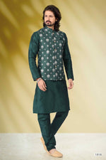 Thumbnail for Raivat Ethnic Art Banarasi Silk Printed Work 3 Pics Jacket Set In Green Colour - Distacart