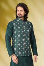 Thumbnail for Raivat Ethnic Art Banarasi Silk Printed Work 3 Pics Jacket Set In Green Colour - Distacart