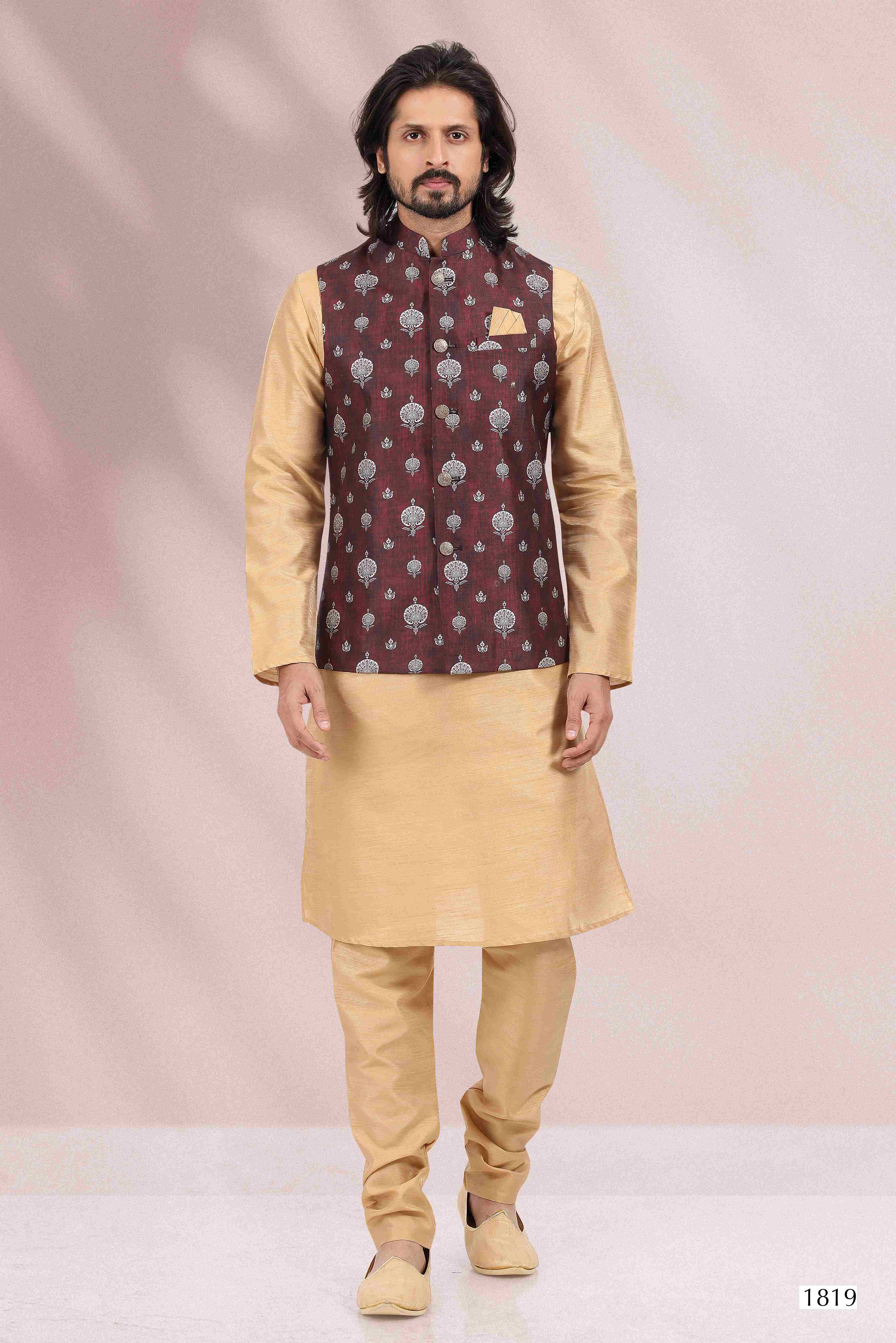 Raivat Ethnic Art Banarasi Silk Printed Work 3 Pics Jacket Set In Wine Colour - Distacart