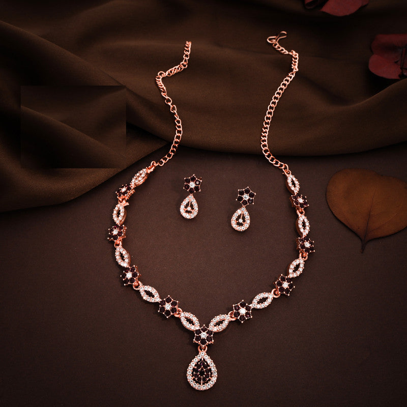 Tehzeeb Creations Elegant Maroon Polished American Diamond (Ad) Studded Necklace And Earring Set For Women - Distacart