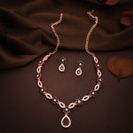 Thumbnail for Tehzeeb Creations Elegant Maroon Polished American Diamond (Ad) Studded Necklace And Earring Set For Women - Distacart