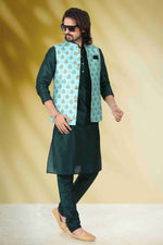 Thumbnail for Raivat Ethnic Art Banarasi Silk Printed Work 3 Pics Jacket Set In Sea Green Colour - Distacart