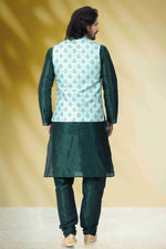 Thumbnail for Raivat Ethnic Art Banarasi Silk Printed Work 3 Pics Jacket Set In Sea Green Colour - Distacart